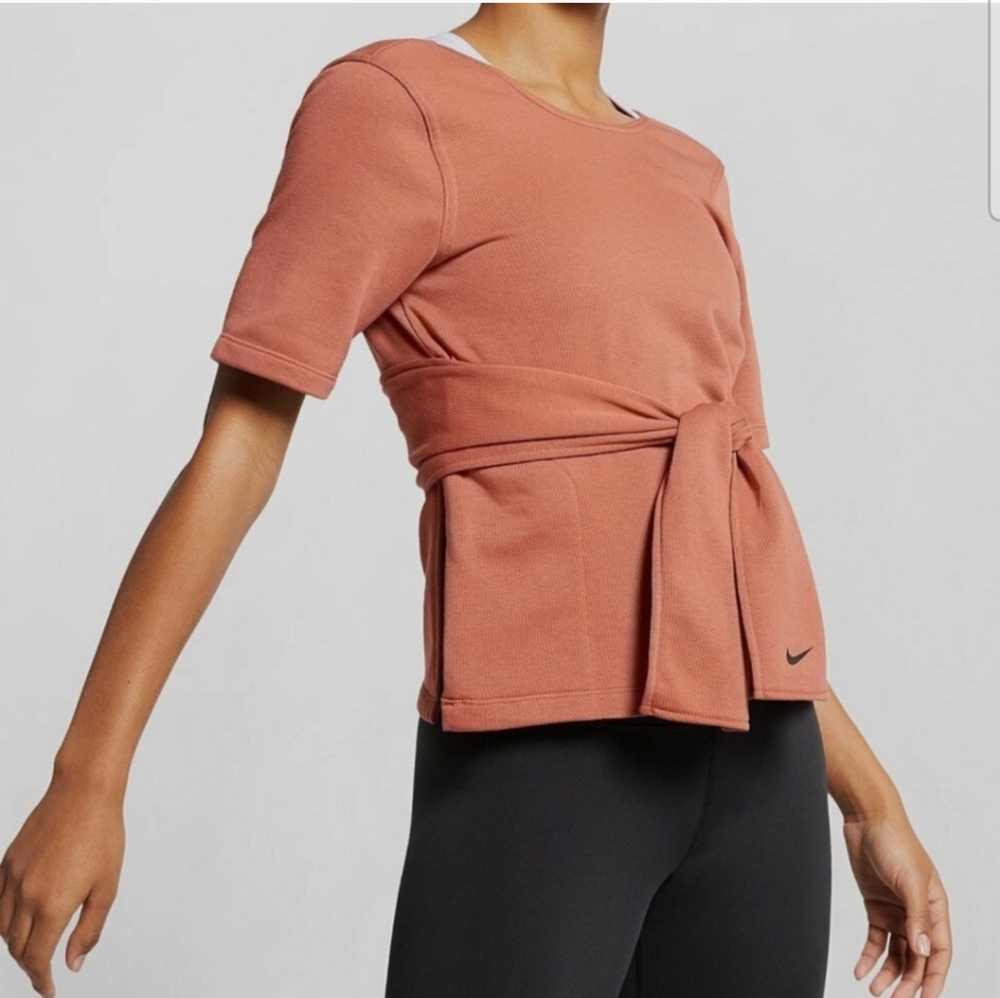 Nike Yoga Studio Womens Size Large Dusty Peach Waist Tie Open Back Athletic Top